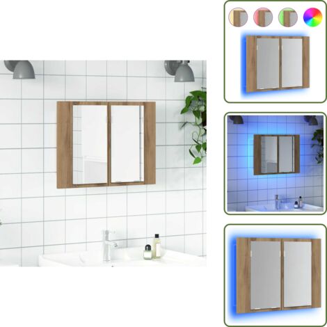 Armadietto per bagno - vidaXL Mobile Specchio LED Rovere Artigianale 60x12x45 cm Multistrato - Armadietto a parete