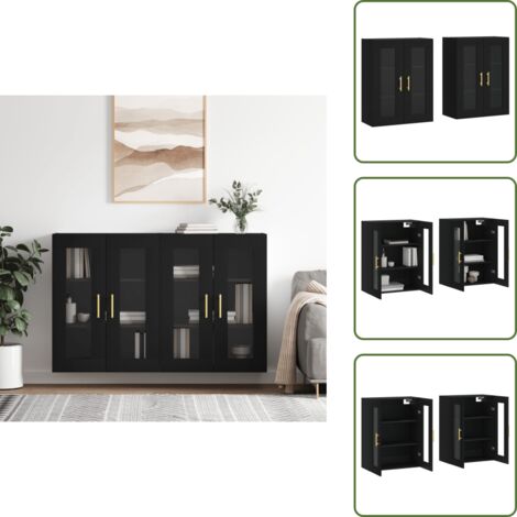 Armadietto per casa - vidaXL Armadietti a Parete 2 pz Neri in Legno Multistrato - Armadietto per interni