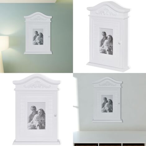 Armadietto per Chiavi con Cornice Foto Bianco - Armadietto portachiavi - Armadietto con cornice foto