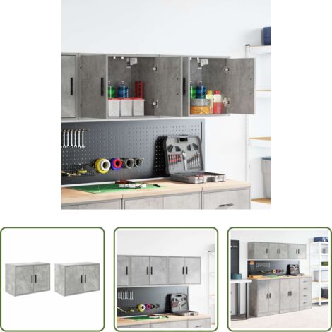 Armadietto per garage -  Pensili per Garage 2 pz Grigio Cemento in Legno Multistrato