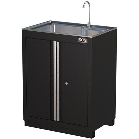 Armadietto per officina con lavello integrato SOGI ARR-M-LAVABO - 2 ante - 2 ripiani - con rubinetteria - 680x460x900 mm