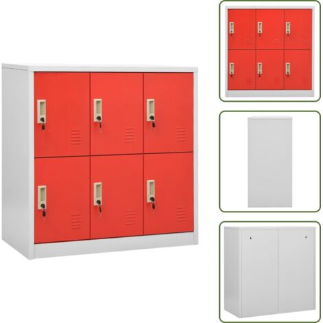Armadietto per scarpe - vidaXL Armadietto a Chiave Grigio Chiaro e Rosso 90x45x92,5 cm Acciaio - Armadietto per borse