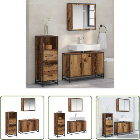 Armadietto per specchio -  Set di mobili per il bagno con cassetto 3 pcs Legno vecchio