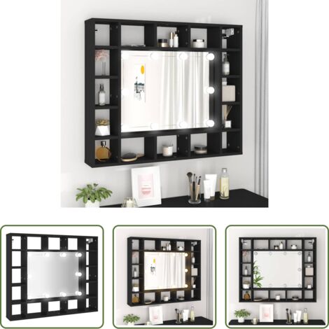 Armadietto per trucco -  Armadietto a Specchio con LED Nero 91x15x76,5 cm