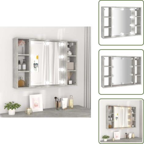 Armadietto per trucco - vidaXL Mobile a Specchio con LED Grigio Cemento 76x15x55 cm - Armadietto a parete