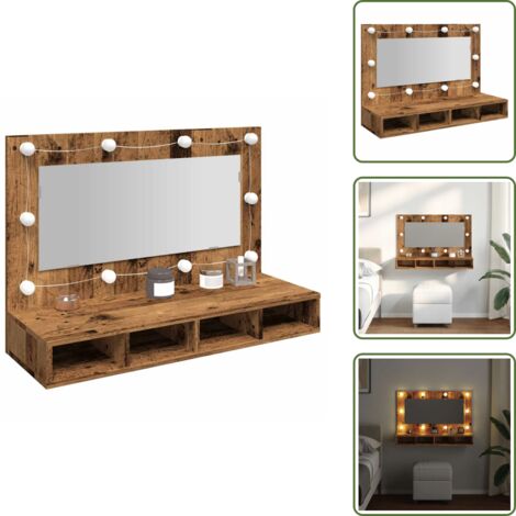 Armadietto per trucco - vidaXL Mobile a Specchio con LED Legno Antico 90x31,5x62 cm - Armadietto con luce LED
