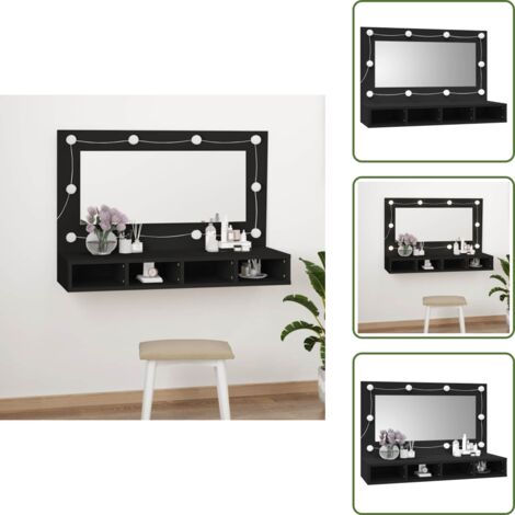 Armadietto per trucco - vidaXL Mobile a Specchio con LED Nero 90x31,5x62 cm - Armadietto con luce LED