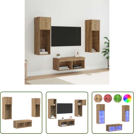 Armadietto per TV -  Mobiletti TV da Parete 4 pcs Rovere Nero Legno multistrato