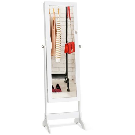 Armadietto porta gioielli con specchio e supporto da camera da letto 156x46x37cm Bianco