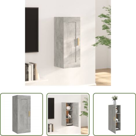 Armadietto portaoggetti -  Armadietto a Muro Grigio Cemento 35x34x90 cm Legno Multistrato