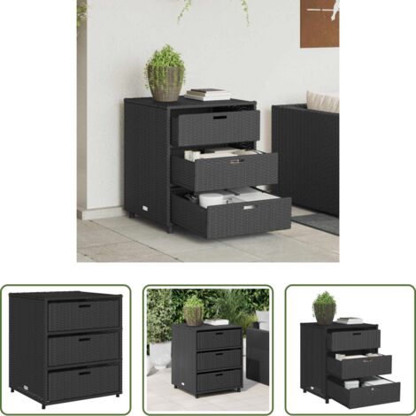 Armadietto portaoggetti -  Armadietto Portaoggetti da Giardino Nero 55x59x69cm Polyrattan