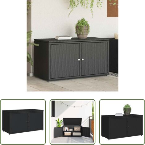 Armadietto portaoggetti -  Armadietto Portaoggetti Giardino Nero 110x55x60,5cm Polyrattan
