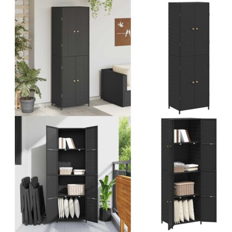 Armadietto Portaoggetti da Giardino Nero 59x40x180cm Polyrattan - Armadio da giardino - Armadio portaoggetti