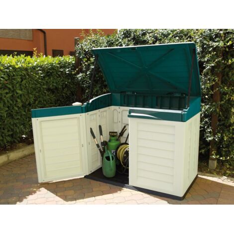 Armadietto Ricovero Attrezzi da Esterno in Resina Verde/Beige con Coperto Superiore Magnolia 83X144X118Cm
