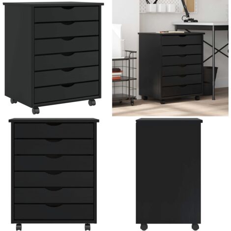 Armadietto Rotante con Cassetti MOSS Nero Legno Massello Pino - Cassetti - Armadio con ruote