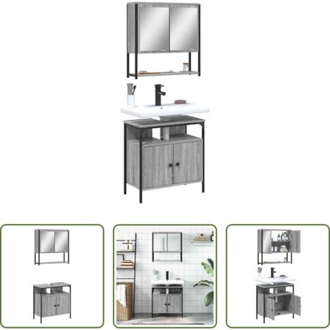 Armadietto sottolavabo -  Set Mobili da Bagno 2 pz Grigio Sonoma in Legno Multistrato