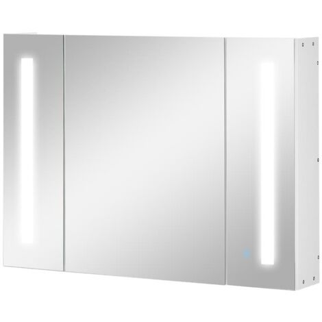 ARMADIETTO SPECCHIERA DA BAGNO CON 3 ARMADIETTI. 3 RIPIANI E LUCE LED. 90X15X65 CM. BIANCO