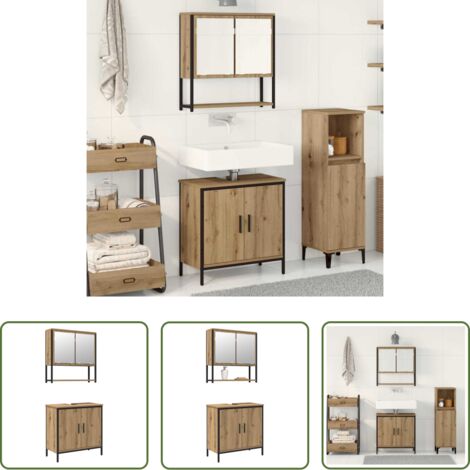 Armadietto specchio -  Set di mobili per il bagno 2 pcs Marrone Legno multistrato