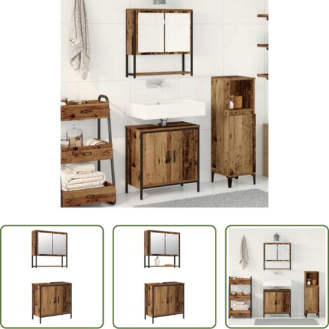 Armadietto specchio -  Set di mobili per il bagno 2 pcs Marrone Legno multistrato