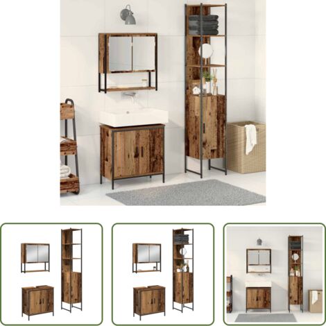 Armadietto specchio -  Set di mobili per il bagno 3 pcs Marrone Legno multistrato