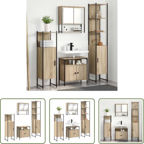 Armadietto specchio -  Set di mobili per il bagno con lo scaffale 4 pcs Rovere Sonoma