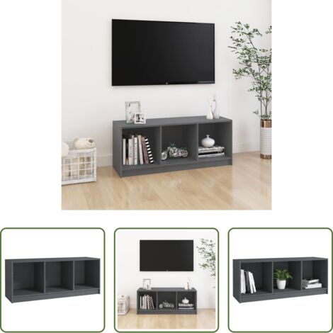 Armadietto Stereo -  Mobile Porta TV Grigio 104x33x41 cm in Legno Massello di Pino