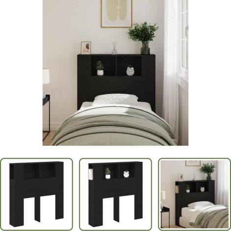 Armadietto testiera -  Testata del letto con lo scaffale Rovere Nero Legno multistrato