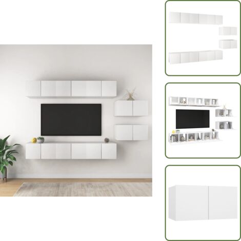 Armadietto TV muro - vidaXL Mobili TV 8 pz Bianchi in Legno Multistrato - Armadio TV muro