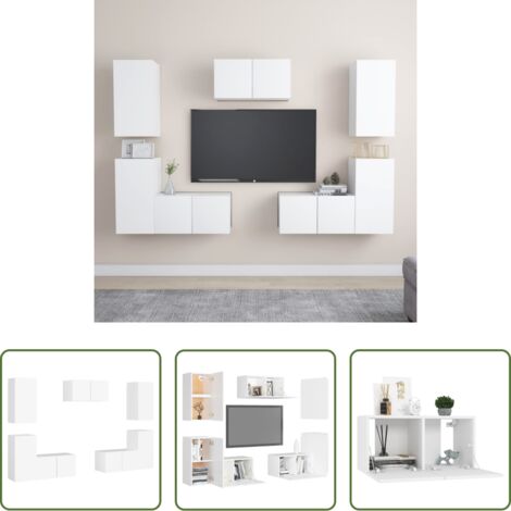 Armadietto TV -  Set di Mobili Porta TV 7 pz Bianco in Legno Multistrato