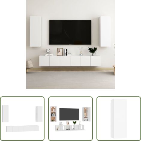 Armadietto TV -  Set Mobili Porta TV 5 pz Bianco in Legno Multistrato