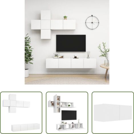 Armadietto TV -  Set Mobili Porta TV 7 pz Bianco in Legno Multistrato