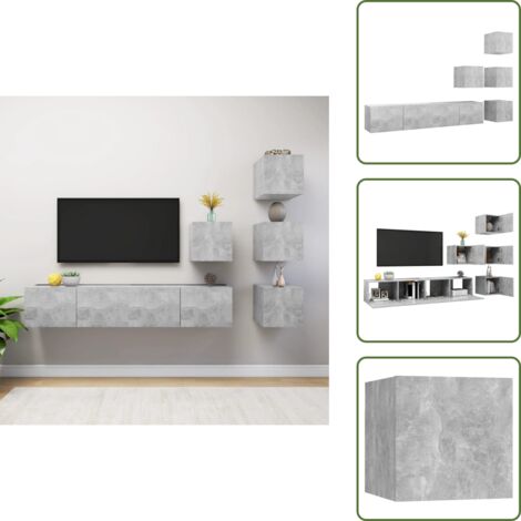 Armadietto TV sospeso - vidaXL Set di Mobili Porta TV 6 pz Grigio Cemento in Legno Multistrato - Armadietto TV in legno