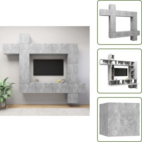 Armadietto TV sospeso - vidaXL Set di Mobili Porta TV 9 pz Grigio Cemento in Legno Multistrato - Mobili in legno multistrato