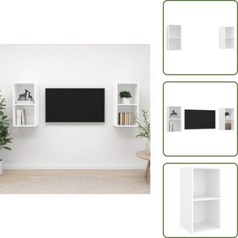 Armadietto TV - vidaXL Mobili TV a Parete 2 pz Bianchi in Legno Multistrato - Armadio TV