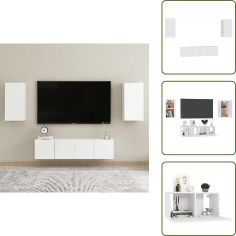 Armadietto TV - vidaXL Set Mobili Porta TV 4 pz Bianco in Legno Multistrato - Mobili moderni
