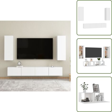 Armadietto TV - vidaXL Set Mobili Porta TV 4 pz Bianco in Legno Multistrato - Mobili moderni