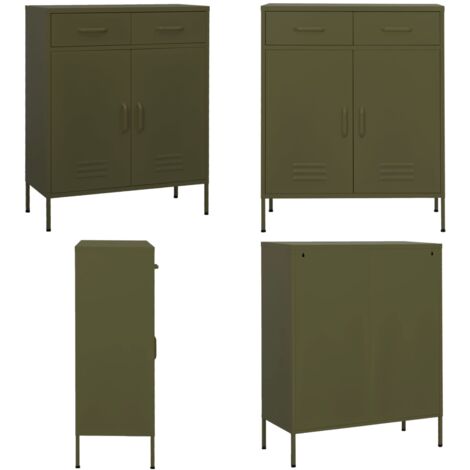 Armadietto Verde Oliva 80x35x101,5 cm in Acciaio - Armadio verde oliva - Armadio con cassetti
