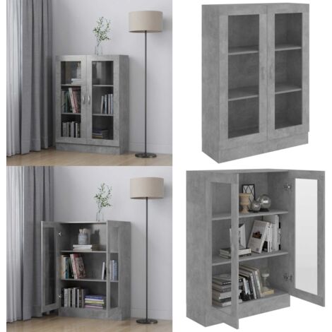 Armadietto Vetrina Grigio Cemento 82,5x30,5x115 cm Multistrato - Libreria in legno multistrato - Armadio con vetrina