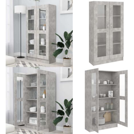 Armadietto Vetrina Grigio Cemento 82,5x30,5x150 cm Multistrato - Libreria in legno multistrato - Armadio con vetrina