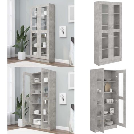 Armadietto Vetrina Grigio Cemento 82,5x30,5x185,5cm Multistrato - Libreria in legno multistrato - Armadio con vetrina