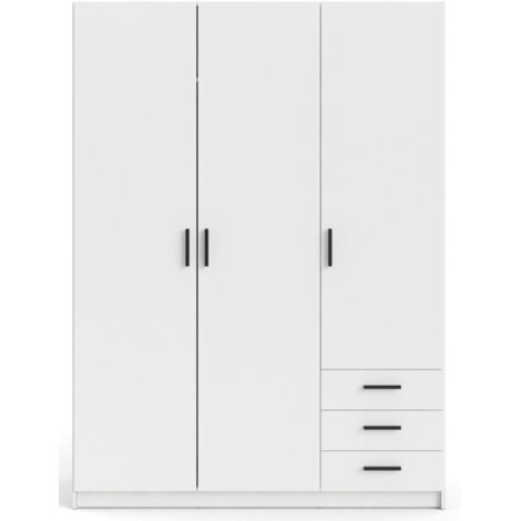 Armadio 147x200h cm con tre ante battenti e tre cassetti bianco opaco - Salerno