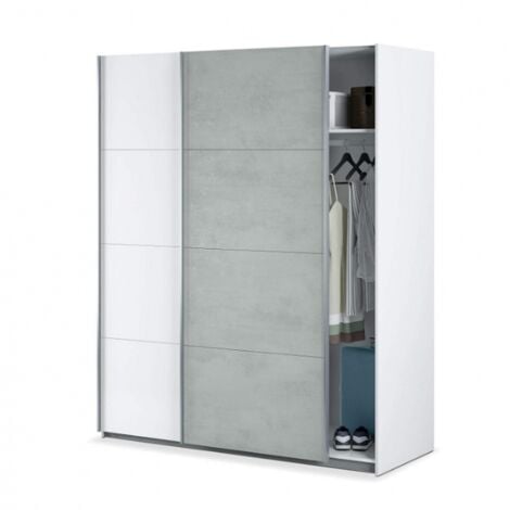Armadio 150x60x200h cm con 2 ante scorrevoli bianco opaco e cemento - Urano