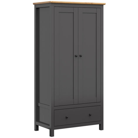 Armadio 2 ante 1 cassetto Duck grigio antracite e marrone 203cm