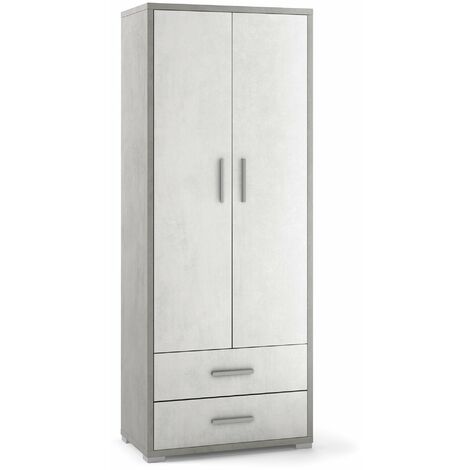 Armadio 2 Ante 2 Cassetti 71x182x41 cm Cemento/Ossido Bianco