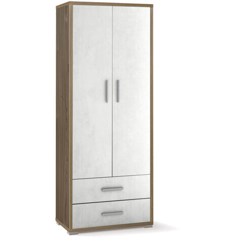 Armadio 2 Ante 2 Cassetti 71x182x41 cm Noce Stelvio/Ossido Bianco