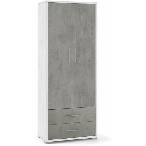 Armadio 2 Ante 2 Cassetti 71x182x41 cm Ossido Bianco/Cemento