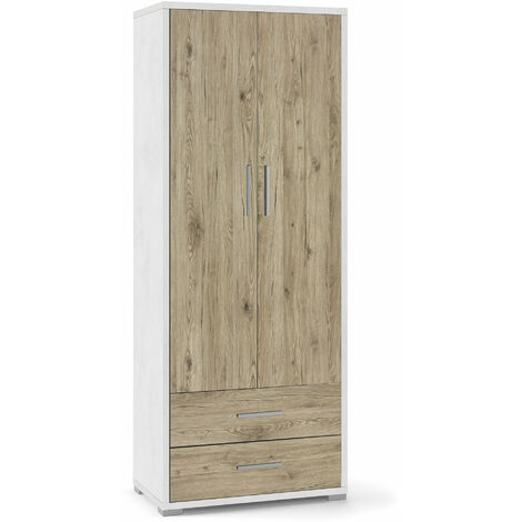 Armadio 2 Ante 2 Cassetti 71x182x41 cm Ossido Bianco/Rovere Naturale