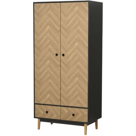 Armadio 2 Ante 2 Cassetti 90x50x190 cm in Legno  Grigio Scuro