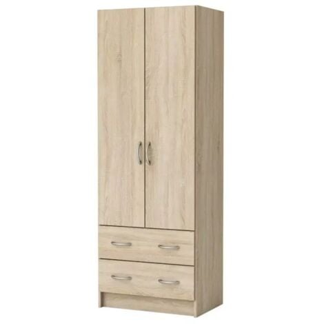 LES TENDANCES armadio 2 ante battenti con 2 cassetti effetto rovere 169,5x60,9x41,1 cm
