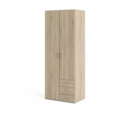 armadio 2 ante battenti "space" con 3 cassetti effetto quercia 77,60x49,20x200 cm